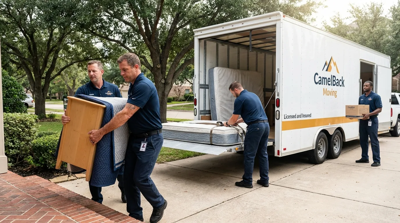 Crew loading residential truck for cross-state move from Tchula, MS